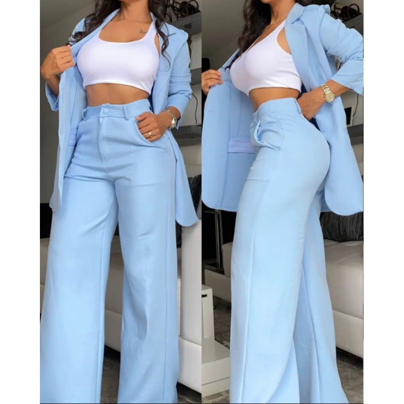 Women?s Solid Color Split Sleeve Lapel Pocketed Suit Set