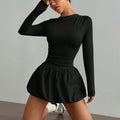 Womens Slim-Fit Long Sleeve Dress with Elastic Puff Skirt