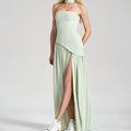 Elegant Slim-Fit Solid Color Waist-Cinching Slit Dress