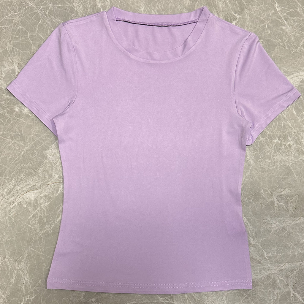 Women Slim Fit Cotton T-Shirt Crew Neck Long Sleeve Solid Color Top
