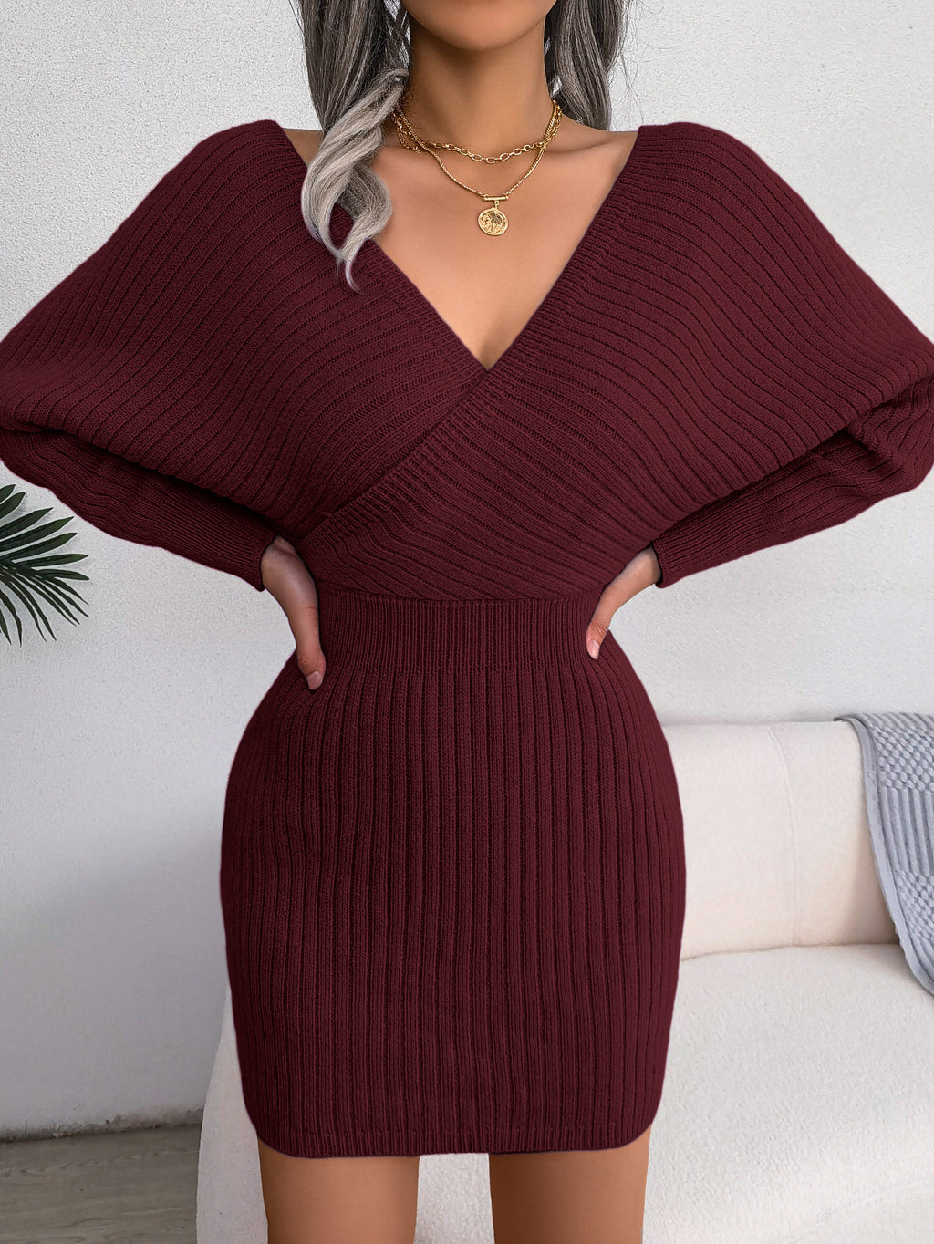 Womens Bodycon Batwing Sleeve Dress
