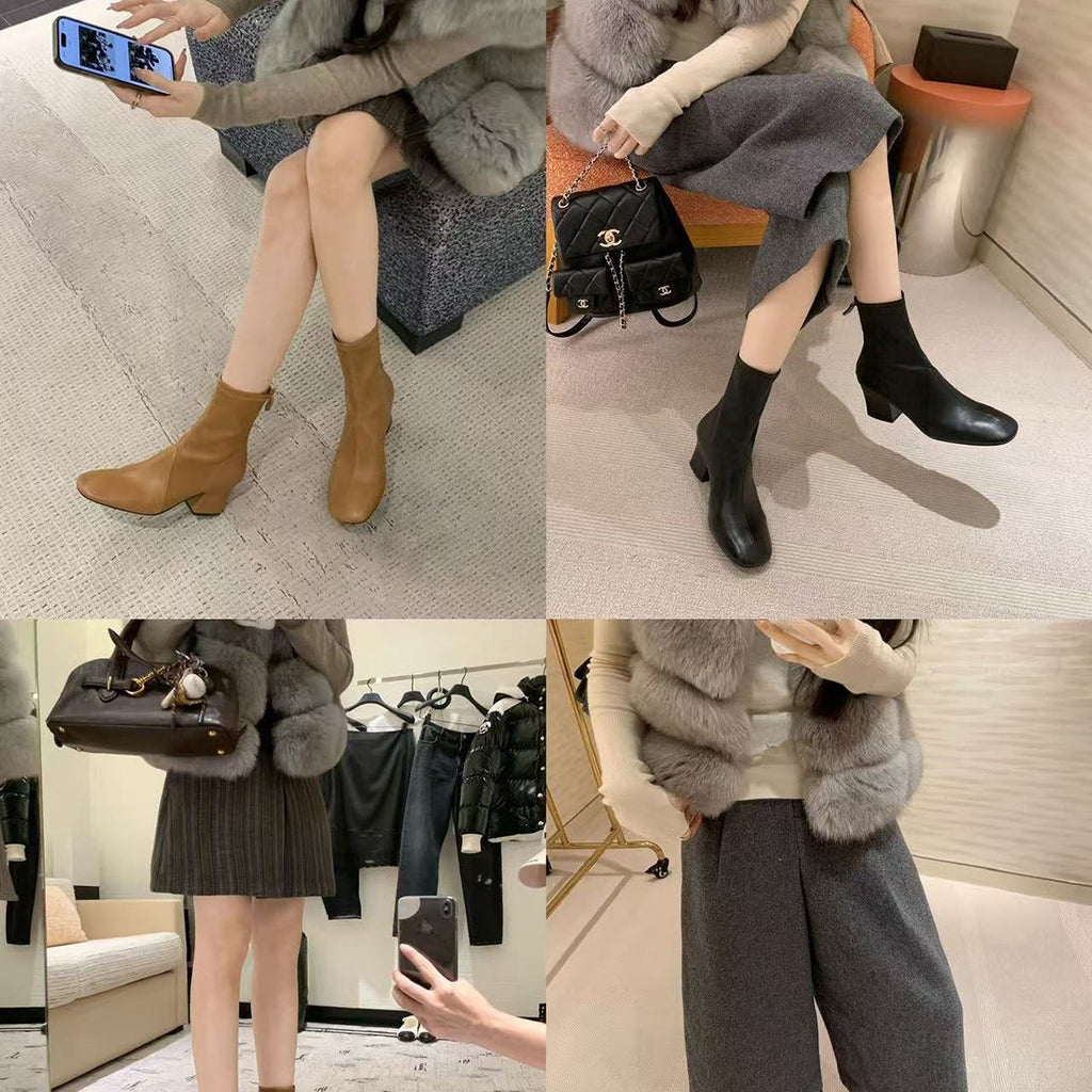 Women's Chunky Heel Knight Boots with Gold Buckle
