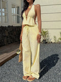 Striped V-Neck Tank Top and Straight-Leg Pants Set
