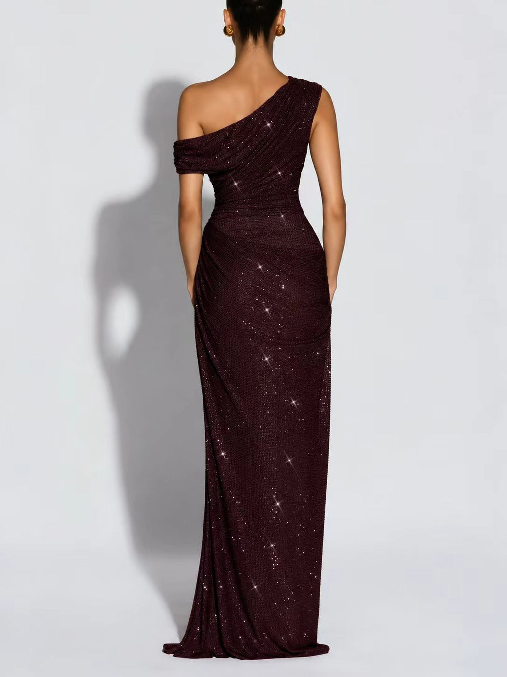 full-diamond one-shoulder dress