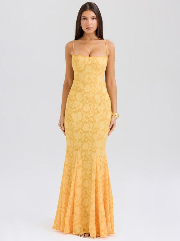 Jacquard Embossed Fishtail Slim Fit Dress