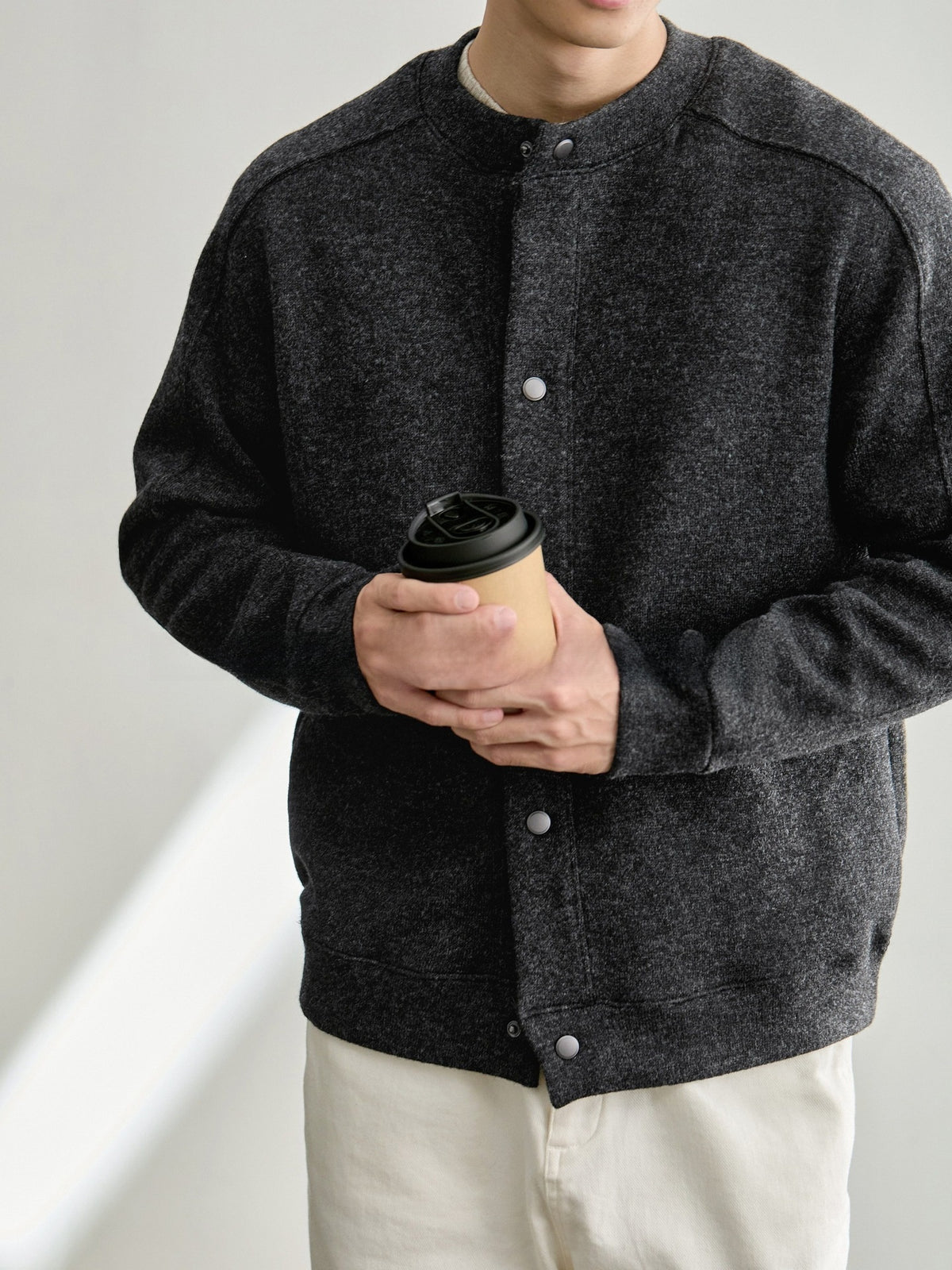 Men's baseball-style textured blended knit cardigan