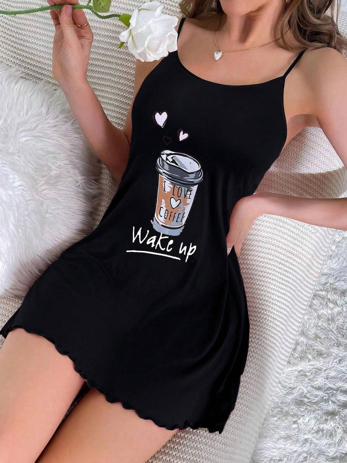 Womens Printed Camisole Nightgown Slim Fit Short Home Dress