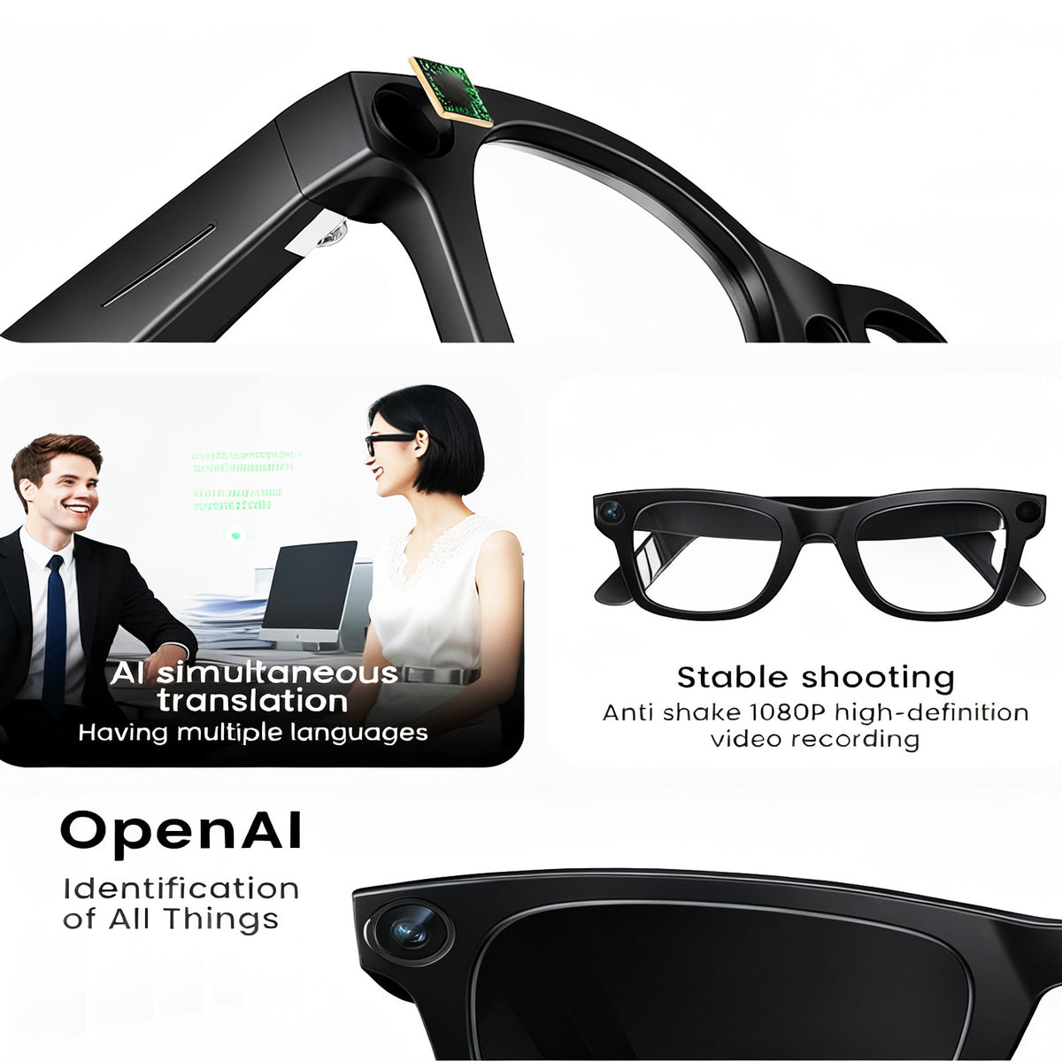 E03 Smart Glasses with AI Translation and HD Recording