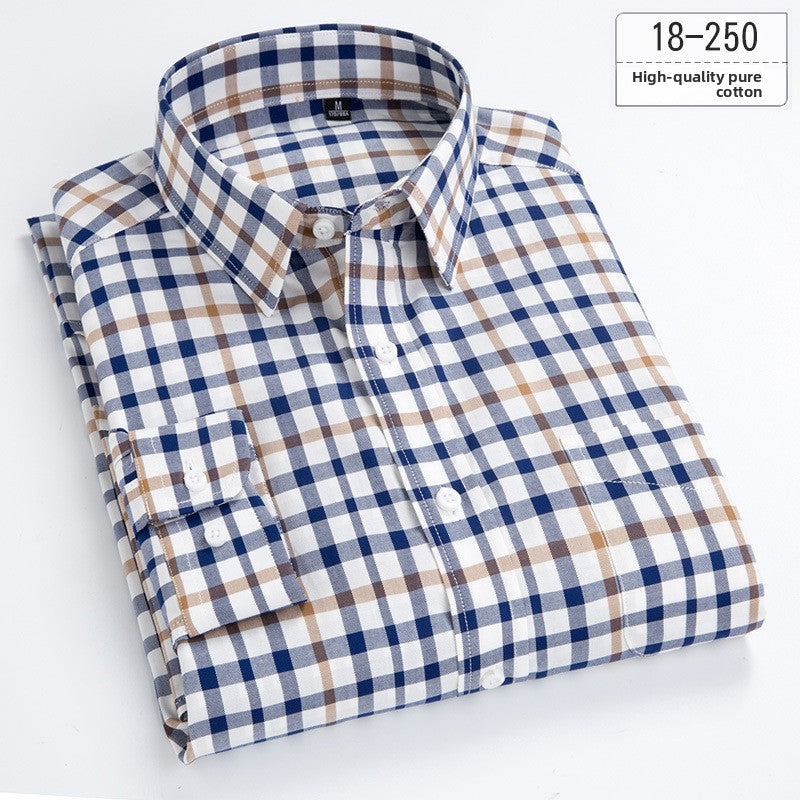 Mens Pure Cotton Plaid Long Sleeve Shirt