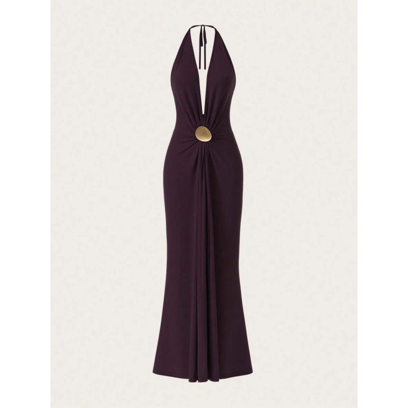Halter Backless Maxi Dress with High Slit