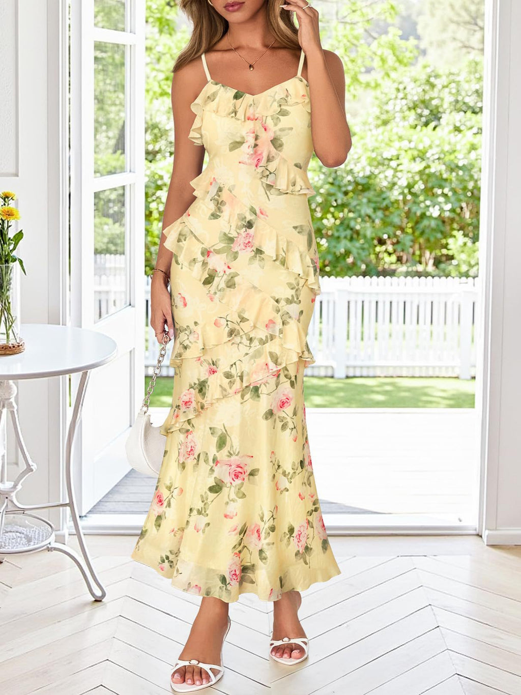 Womens Floral Strap Bodycon Party Dress