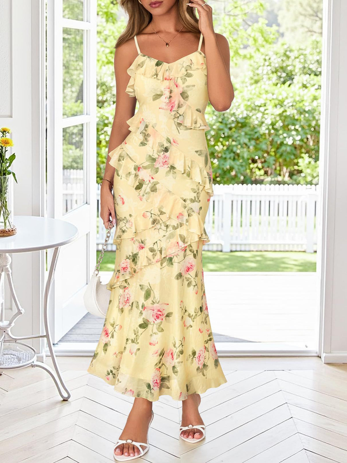 Womens Floral Strap Bodycon Party Dress