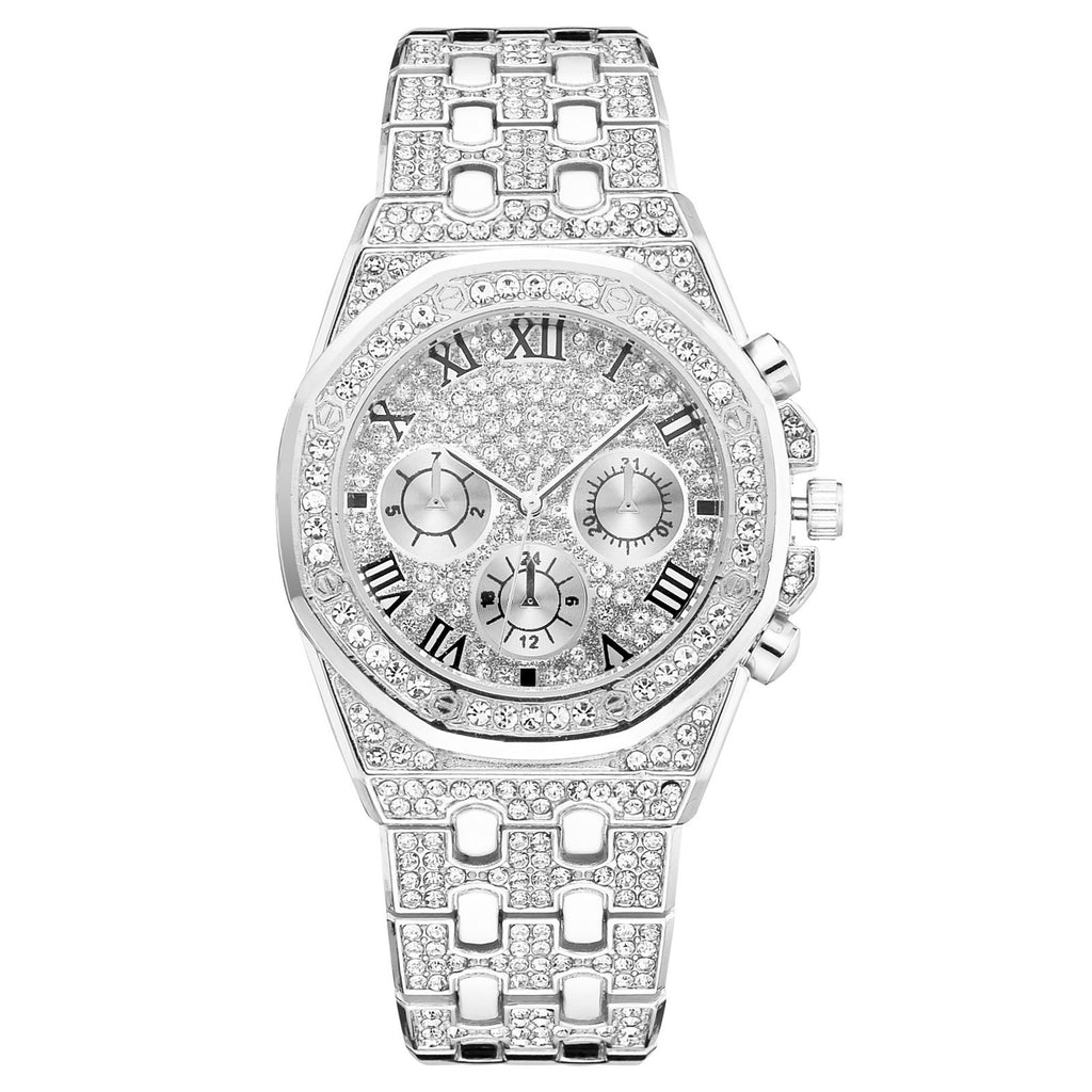 Diamond Imitation Three-Eye Quartz Watch