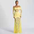 Women?s Sexy Off-Shoulder Cut-Out Long Sleeve Mermaid Maxi Dress Party Gown