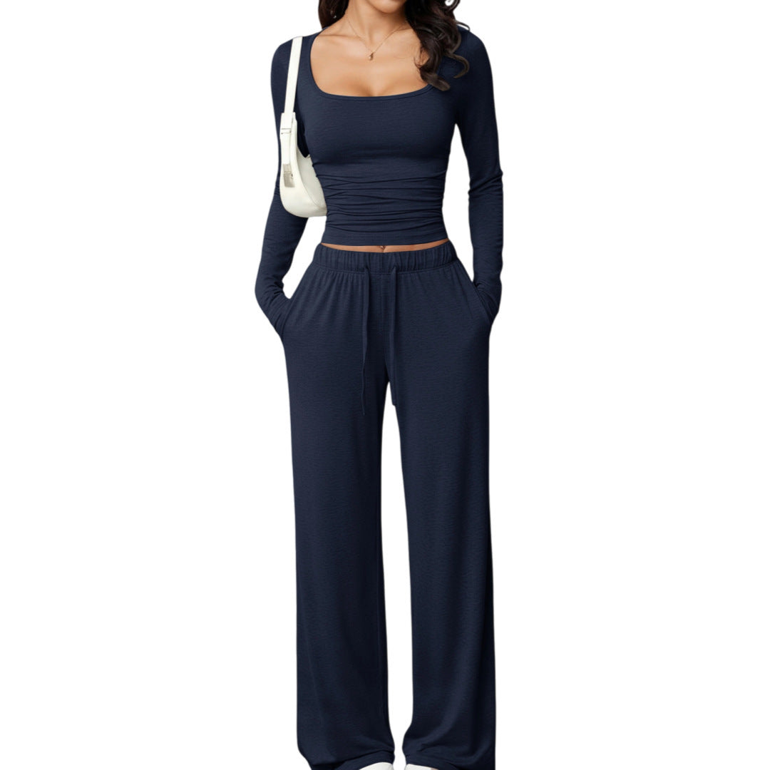 Women's Square Neck Long Sleeve Tracksuit Set