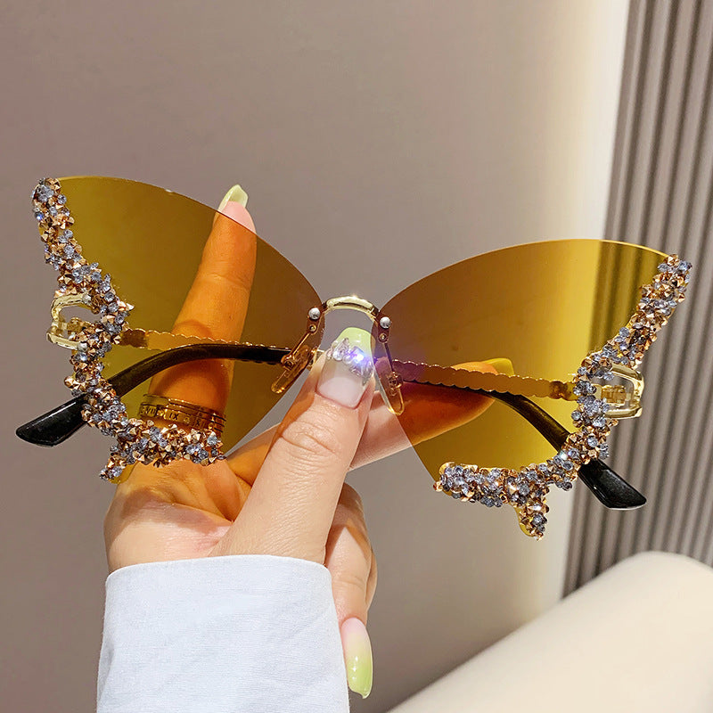 Large Frame Diamond Butterfly Sunglasses Retro Women UV400 Sun Protection