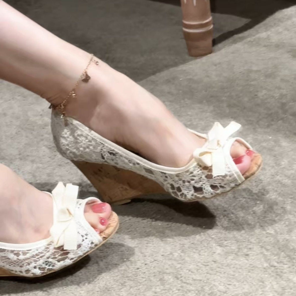 French lace wedge sandals