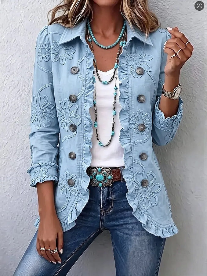 Women's Floral Print Slim-Fit Double-Breasted Jacket