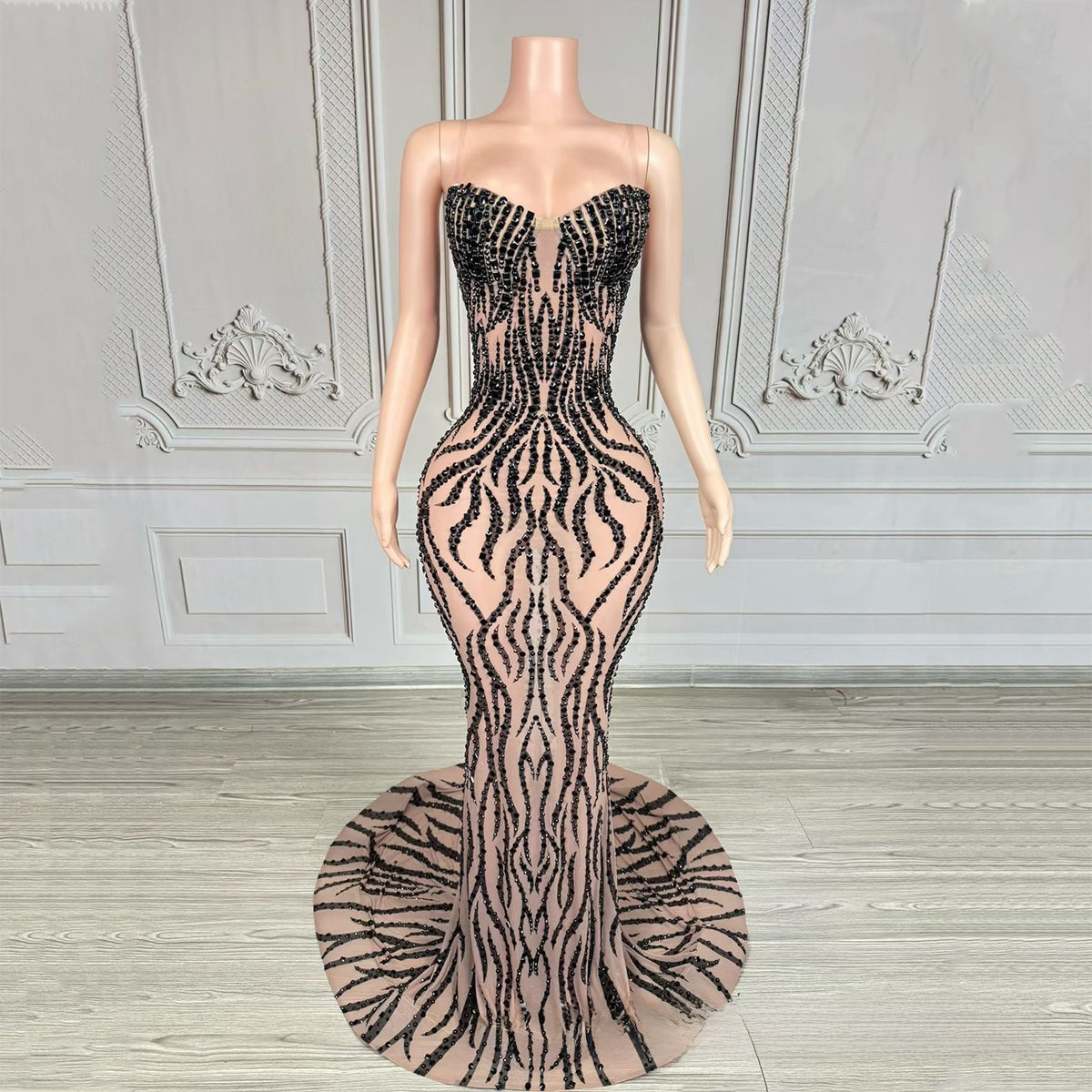 Elegant Strapless Diamond Evening Gown