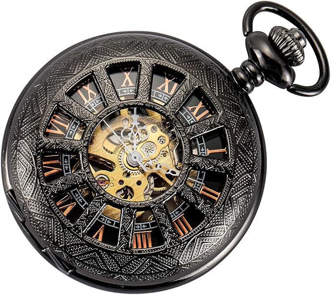 Engraved Mechanical Pocket Watch with Alloy Chain