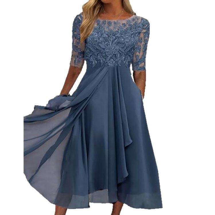 Elegant Chiffon Lace Spliced Dress
