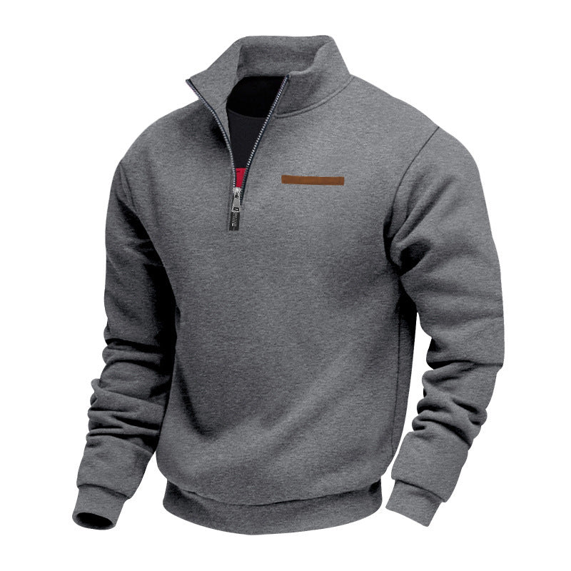 Men's Heavy Fleece Half-Zip Stand Collar Sweatshirt