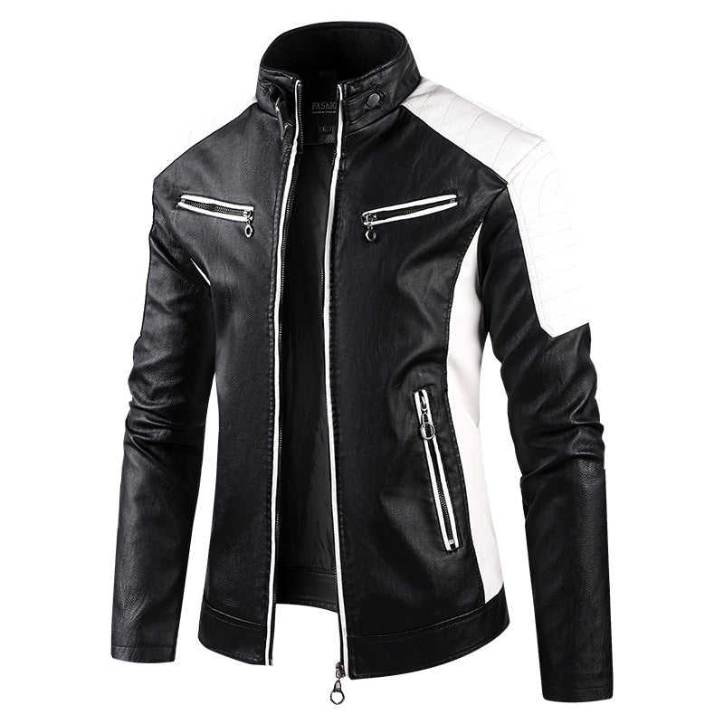 Men's button-down PU leather motorcycle jacket
