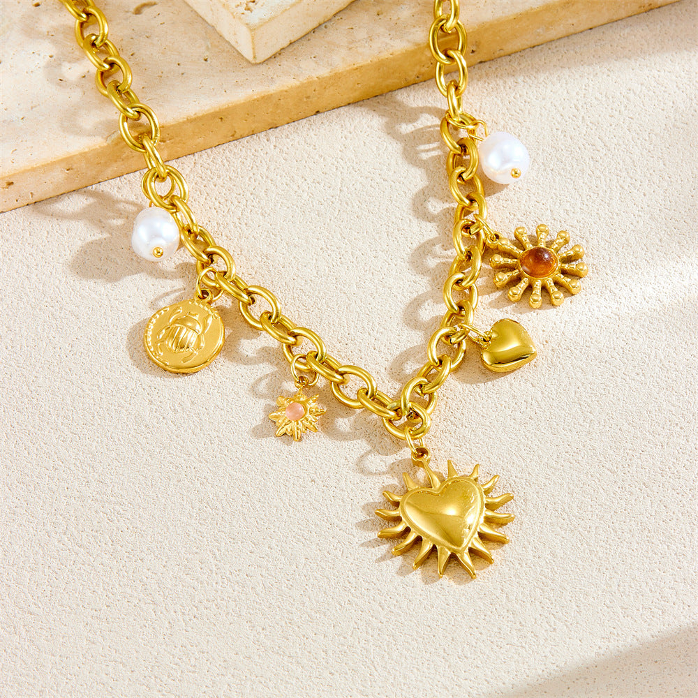 Retro Gold Plated Heart Pendant Necklace