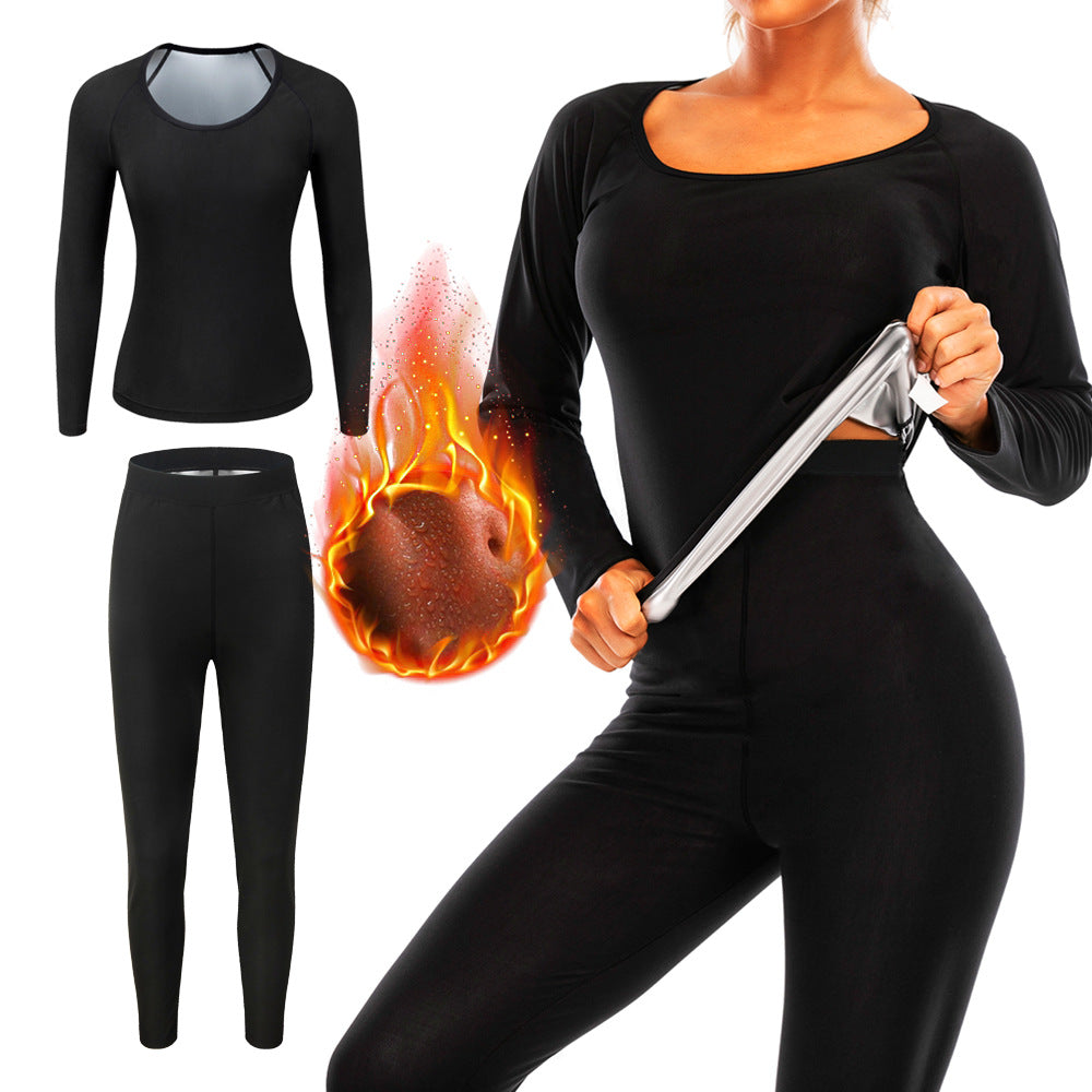Women's Metallic Shapewear Sauna Suit Sports Training Long Sleeve Set