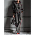 Women's Casual Color Block Hooded Sweatshirt and Pants Two-Piece Set