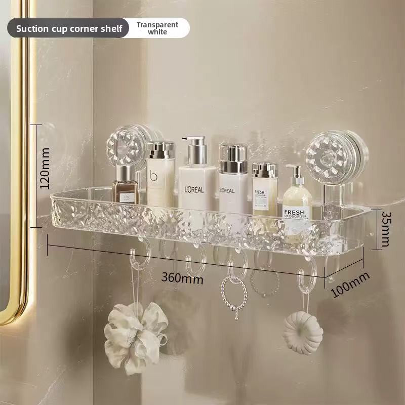 Bathroom Suction Cup Shelf with Hooks
