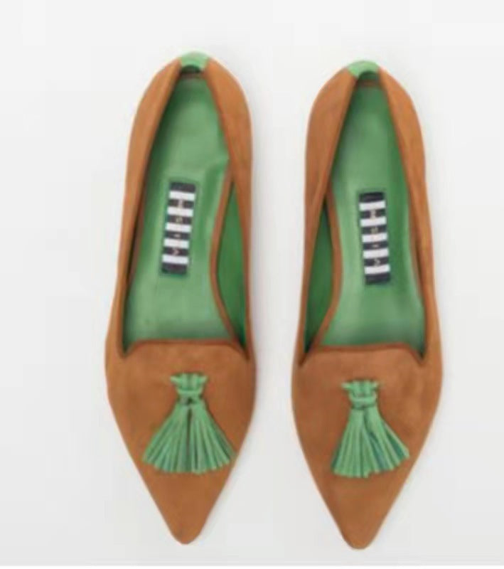 Womens Pointed Toe Tassel Flat Shoes