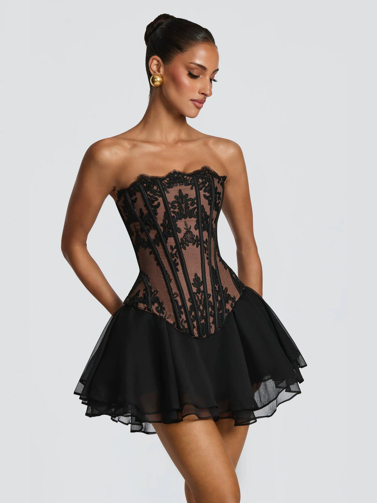 Strapless Lace Corset Two Piece Dress Set