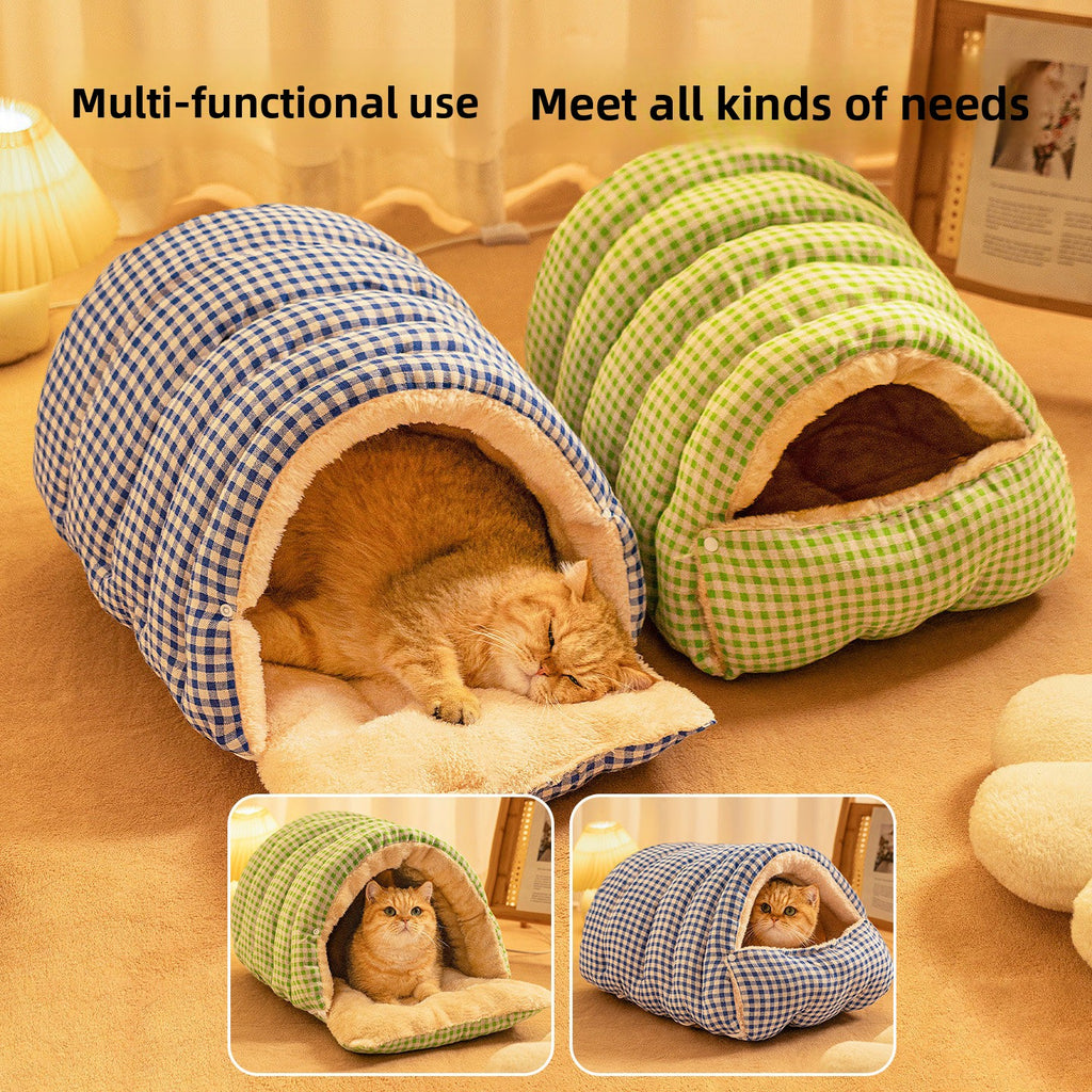Plush Enclosed Pet Bed with Dual Mode