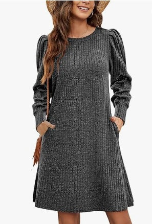 Womens Knitted Puff Sleeve Long Sleeve