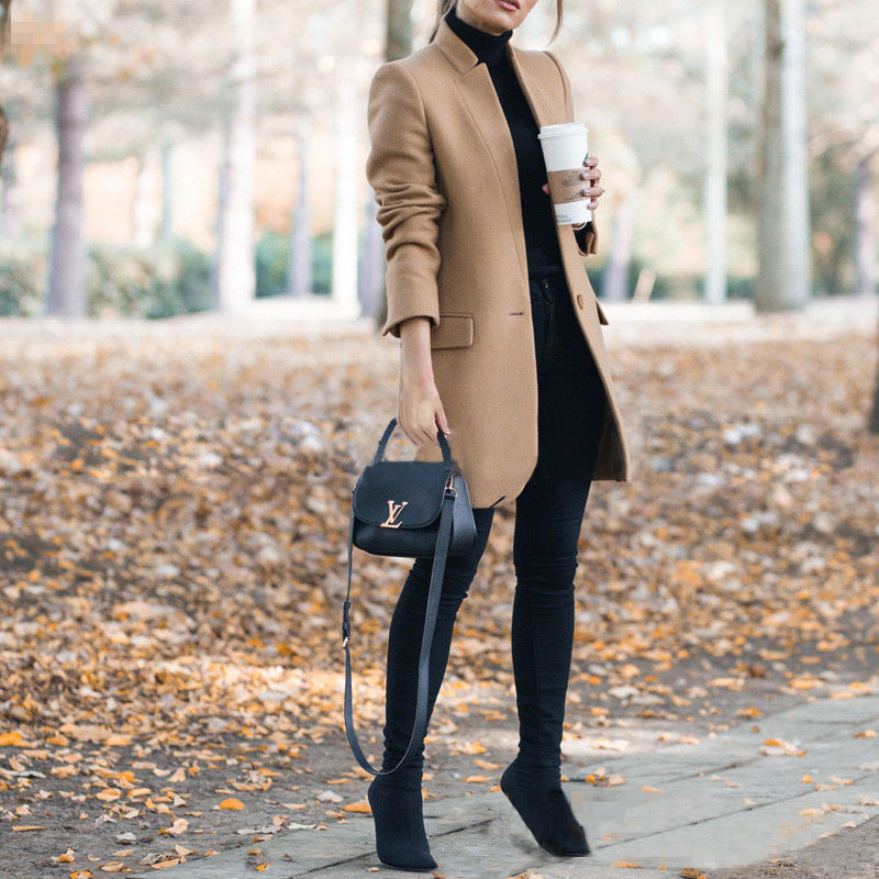 Women's Stand Collar Wool Blend Coat