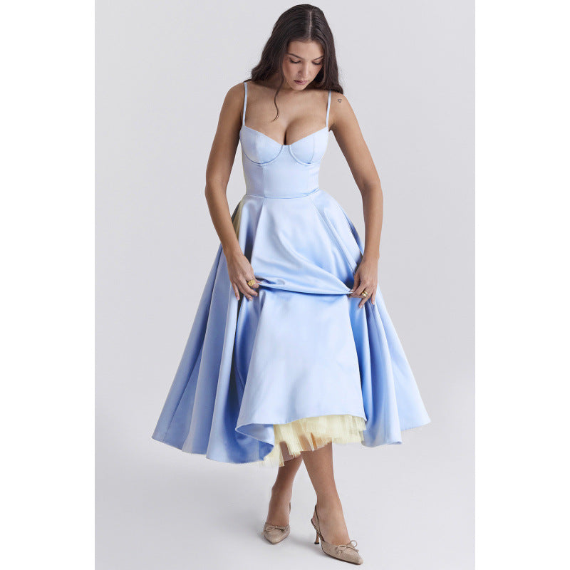 French Style Mesh Princess Dress with Flared Hem