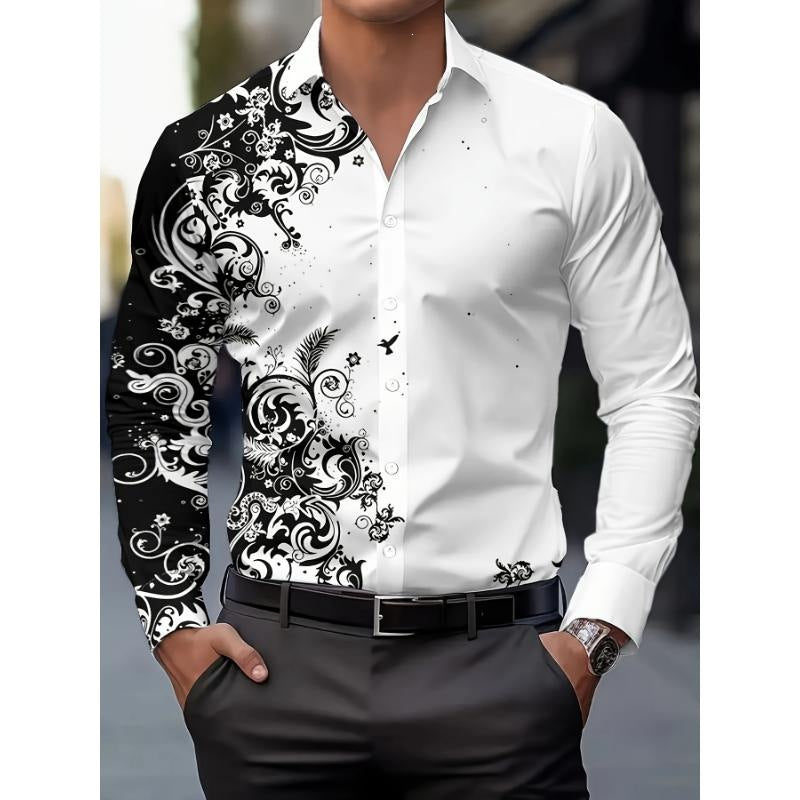 Printed Long-sleeved Men's Top Slim-fit Casual Shirt