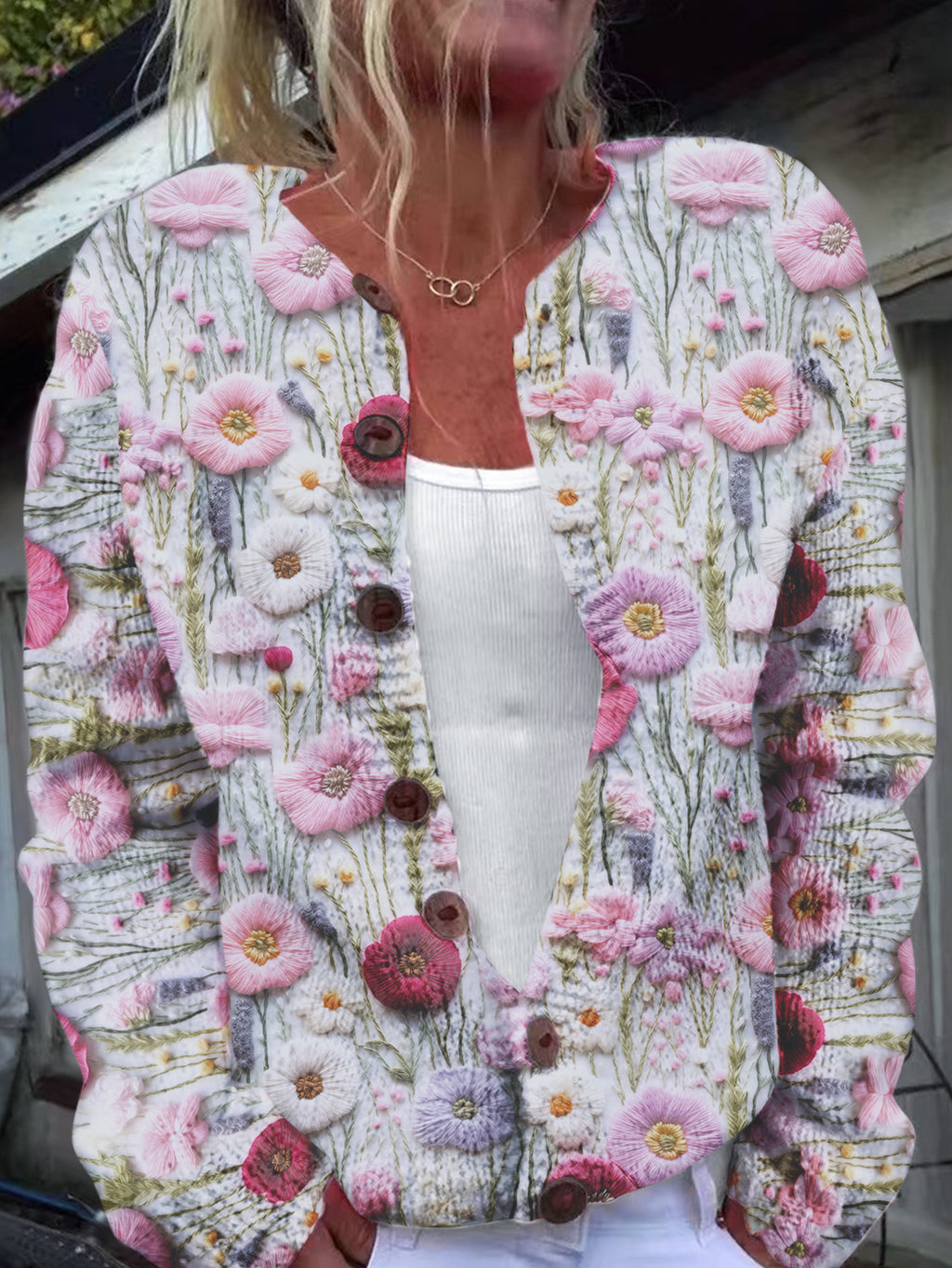 Womens 3D Printed Loose Cardigan