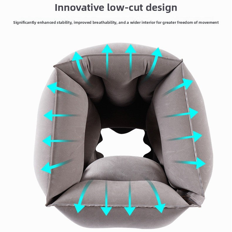 Portable inflatable travel neck pillow