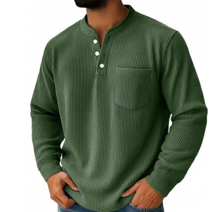 Mens Corduroy Henley Long Sleeve Polo Shirt