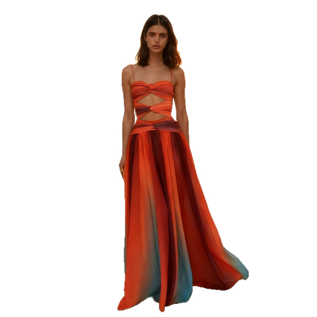 Womens Gradient Color Sling Dress