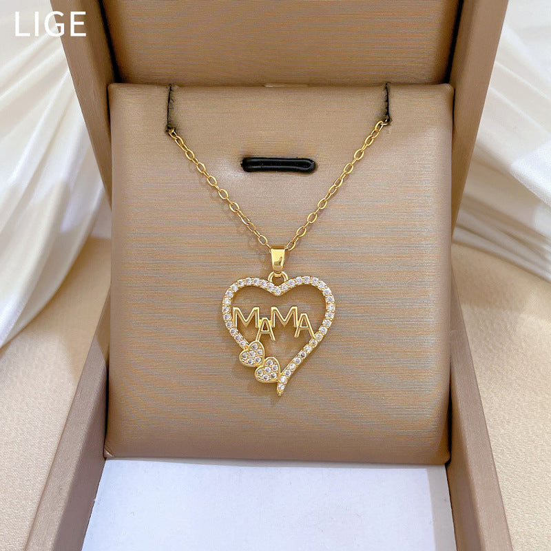 Elegant Micro-Inlaid Zircon Titanium Steel Necklace