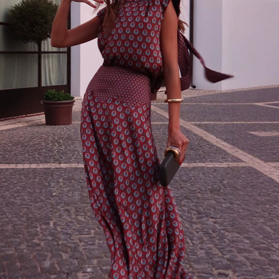 Sleeveless Floral Print Two-Piece Set