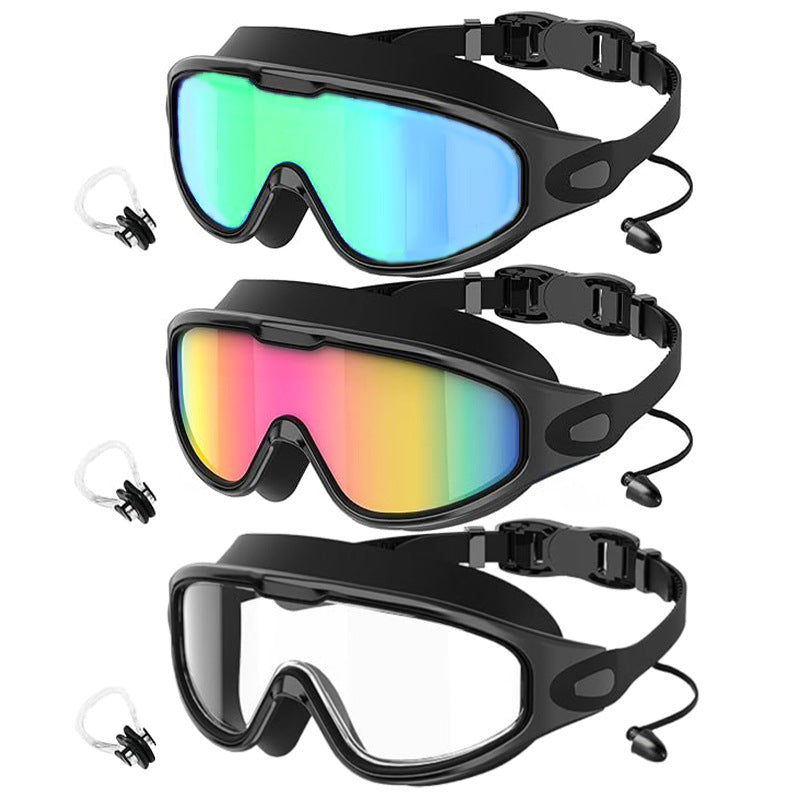 Large Frame Anti-Fog Swimming Goggles with Earplugs