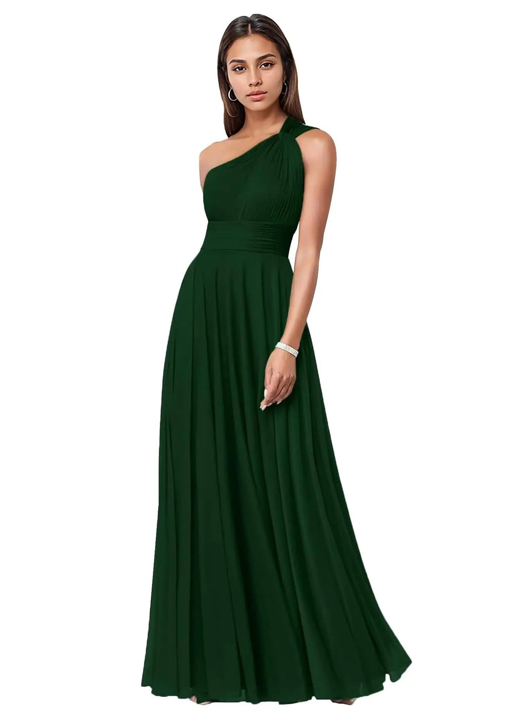 One Shoulder Chiffon Evening Dress