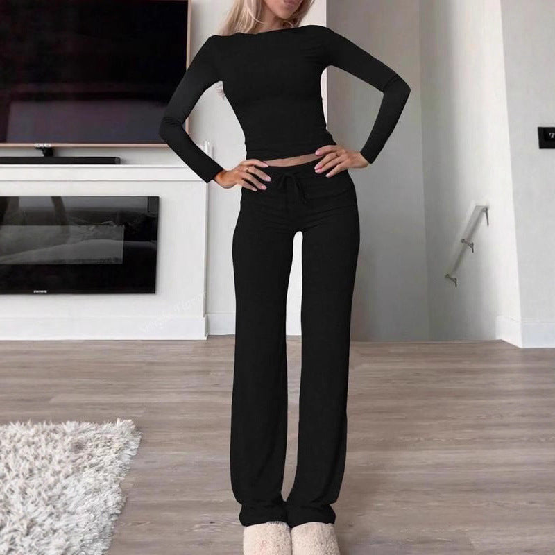 Womens Casual Pullover and Wide-Leg Pants Set