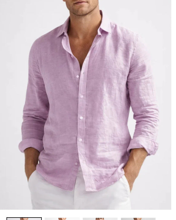 Men's Solid Color Long Sleeve Lapel Shirt Digital Print