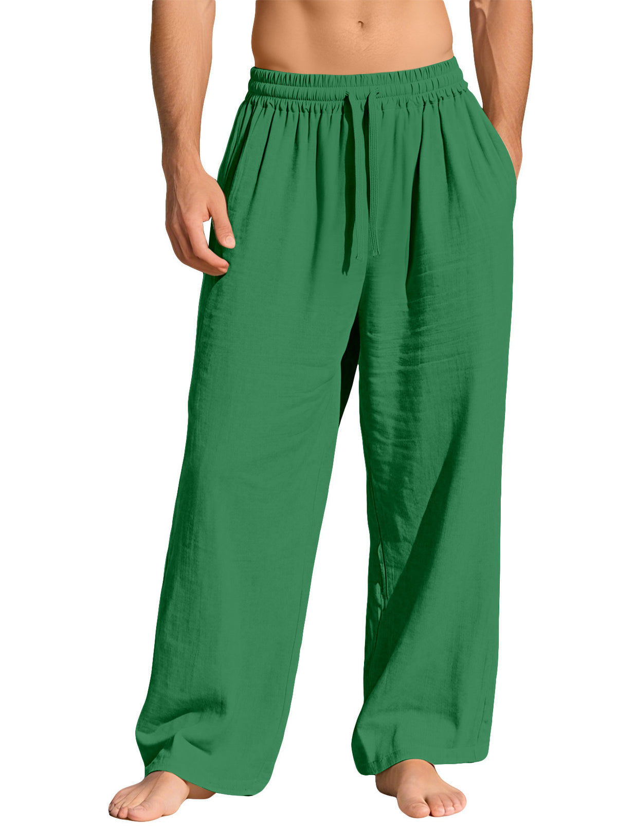 Mens Cotton Linen Loose Fit Drawstring Casual Pants