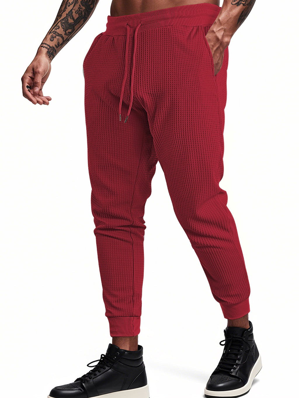 Mens Solid Color Jacquard Slim Fit Jogger Pants
